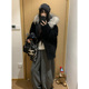 黑续绒章 连帽环保毛领仿皮草斗篷外套女环保羊羔毛外套