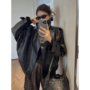 高级感立领韩系机车皮衣外套女2026早春新款收腰宽松爆款夹克外套