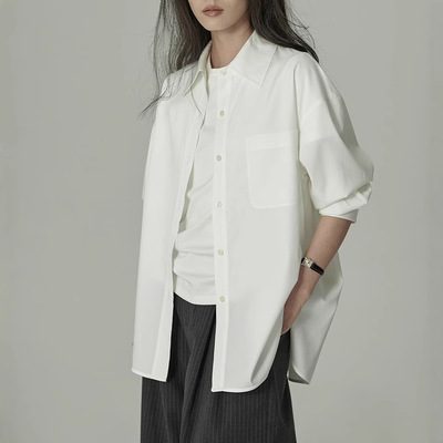 HAVERICE饭馆 免熨系列白桃衬衫2.0 垂坠显瘦蓝色衬衣上衣外套女