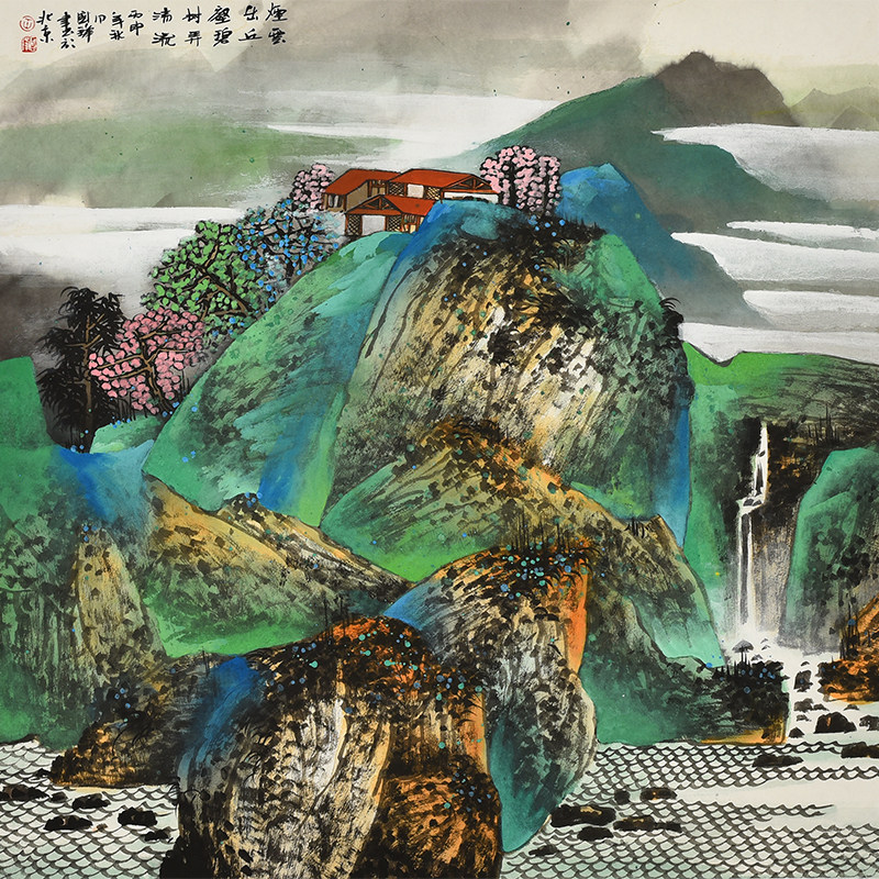 清华美院国画名家纯手绘重彩山水画原创彩墨青绿字画真迹收藏推荐