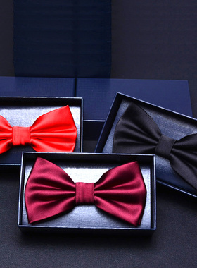 领结男加厚缎面香槟色黑色酒红色深蓝色蝴蝶结结婚婚礼女jk双层潮