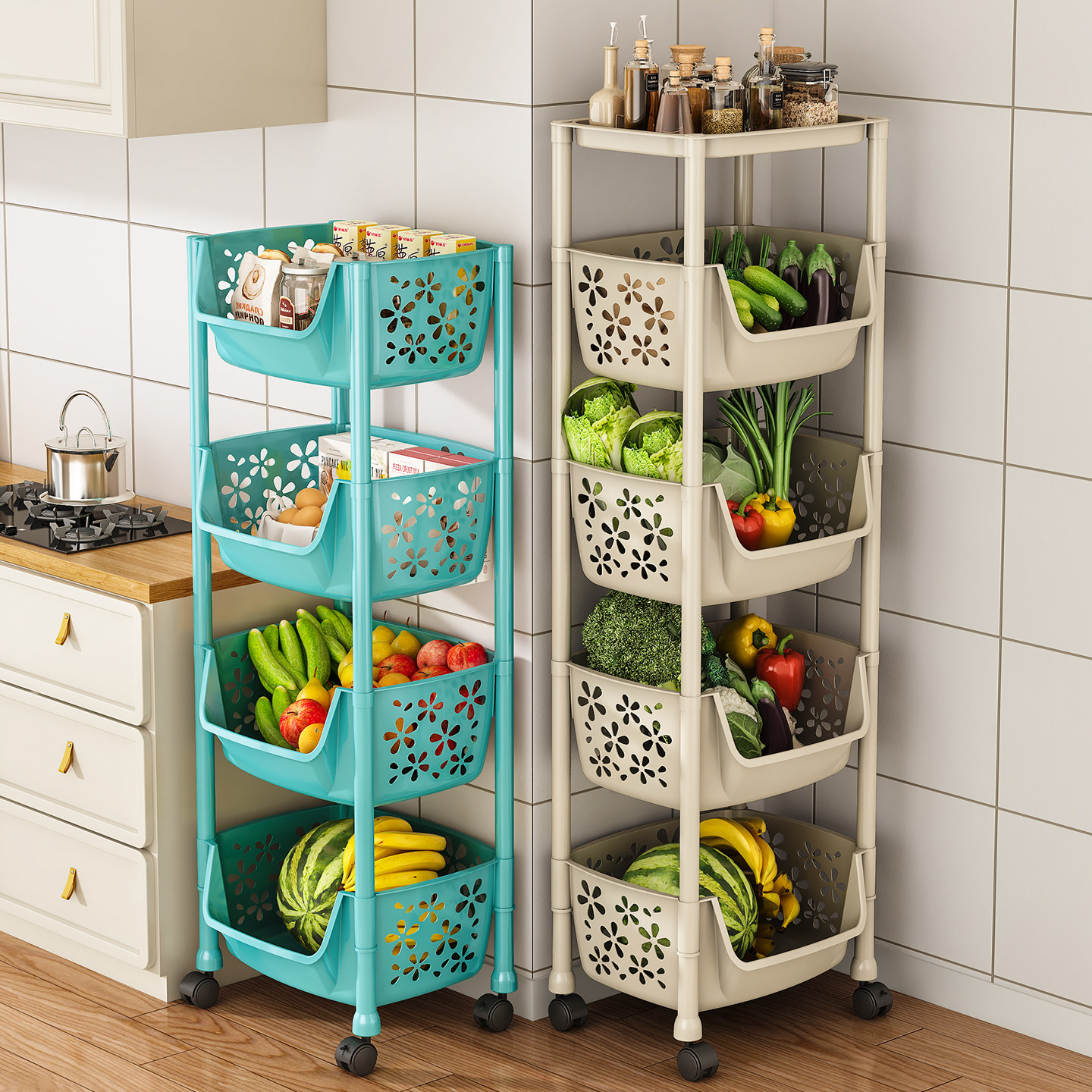 厨房置物架新款多功能放菜夹缝小推车果蔬菜篮子落地多层收纳架子,收纳整理,整理架/置物架/收纳架,淘宝优惠券,粉丝福利购,淘宝优惠卷