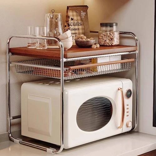 复古厨房角丨中古微波炉置物架