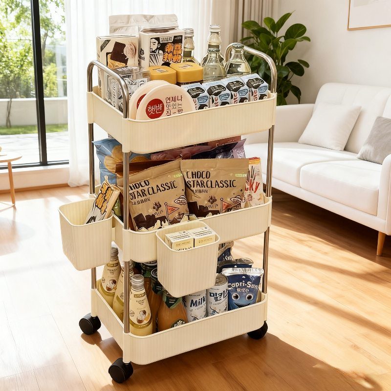 小推车置物架卧室床头厨房带轮多层架子客厅落地可移动零食收纳架