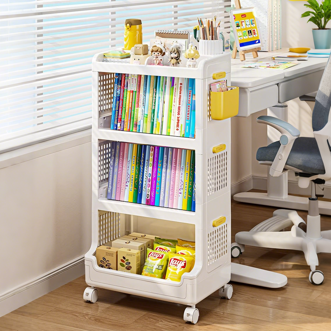 书包置物架家用可移动小推车多层落地放书本收纳架桌下带轮收纳柜