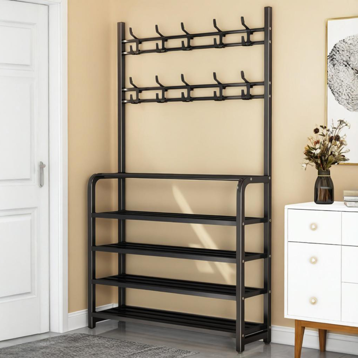 入户门鞋架衣帽架一体式可调层距