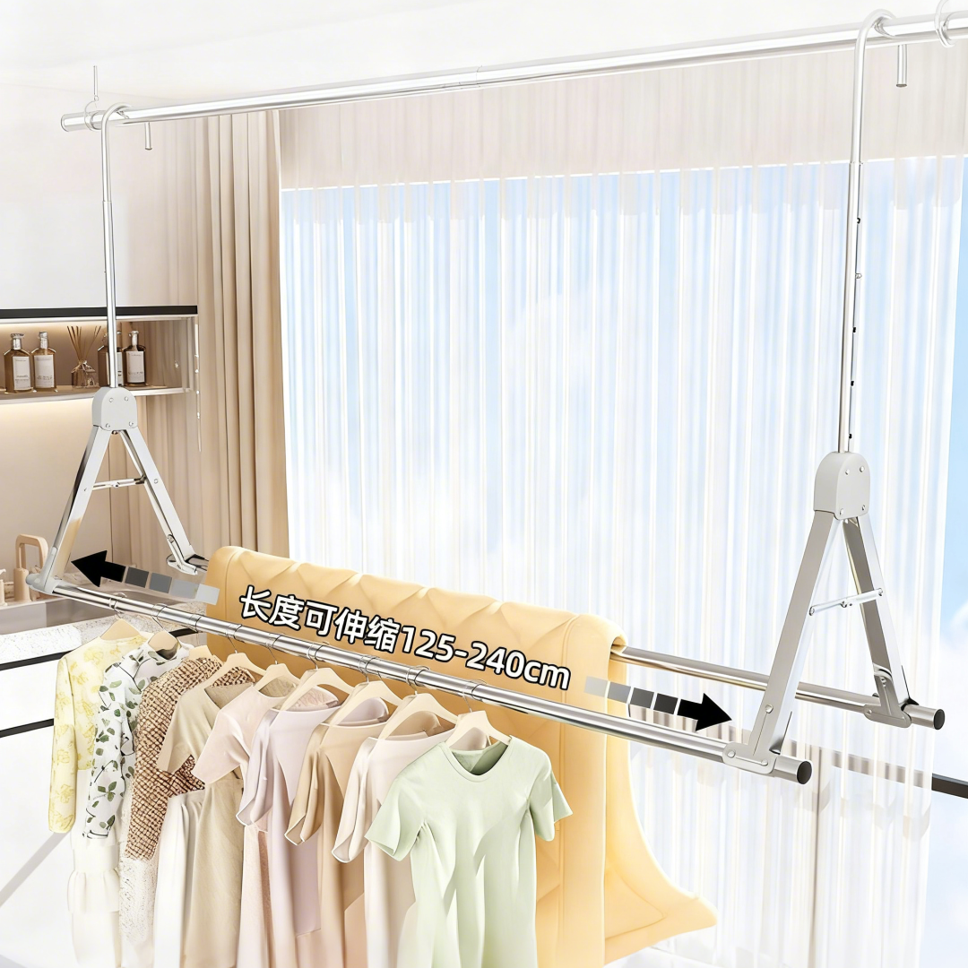 不锈钢伸缩晾衣杆家用防盗窗晾衣