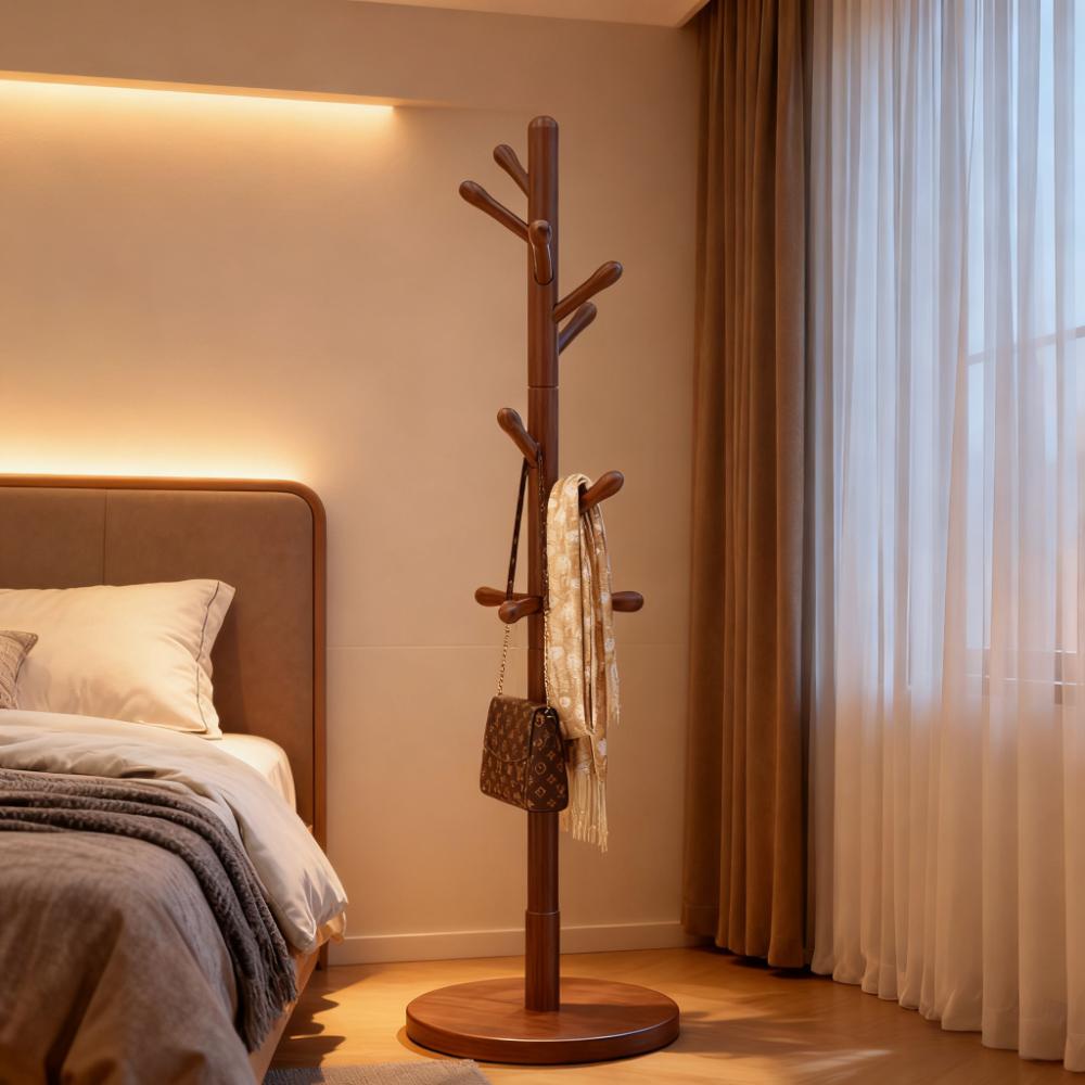 实木衣帽架卧室入户门落地衣架床边晚上放衣神器不占空间的挂衣架