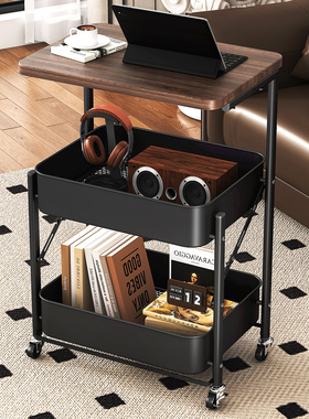 中古可折叠小推车置物架落地床头柜客厅沙发边几茶几零食收纳架子