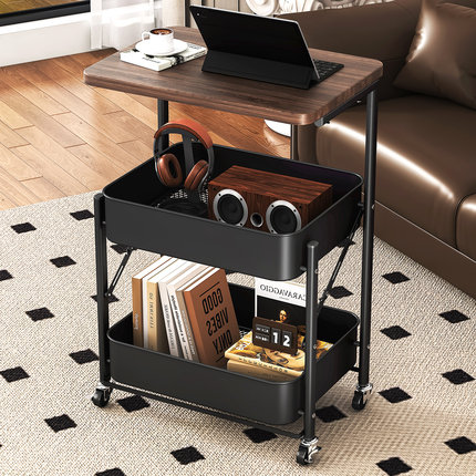 中古可折叠小推车置物架落地床头柜客厅沙发边几茶几零食收纳架子