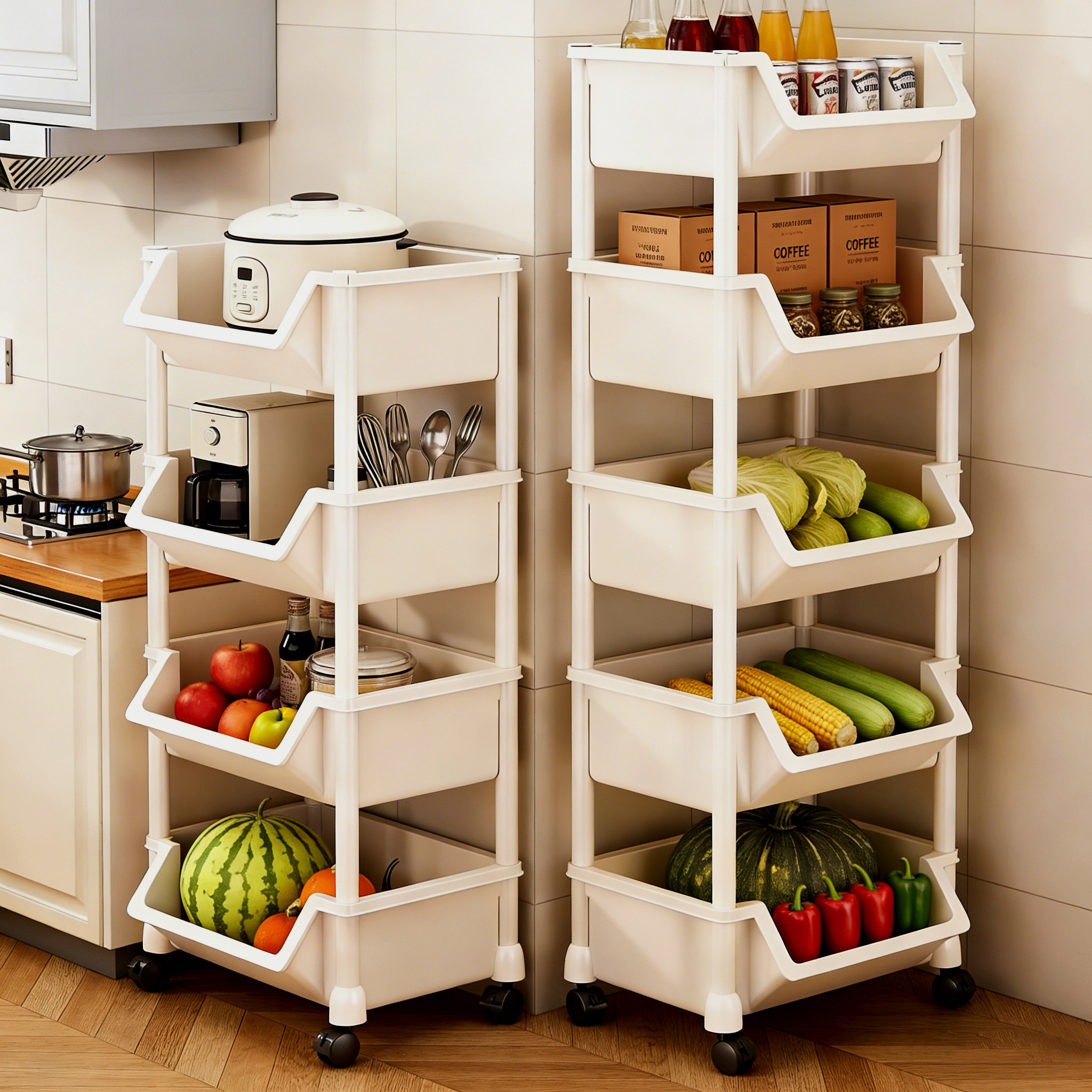 厨房多功能置物架多层果蔬菜篮子收纳架落地放菜筐夹缝零食小推车