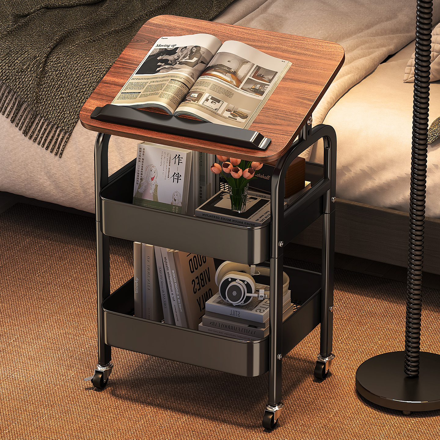 【升级桌面翻转】中古置物架边几