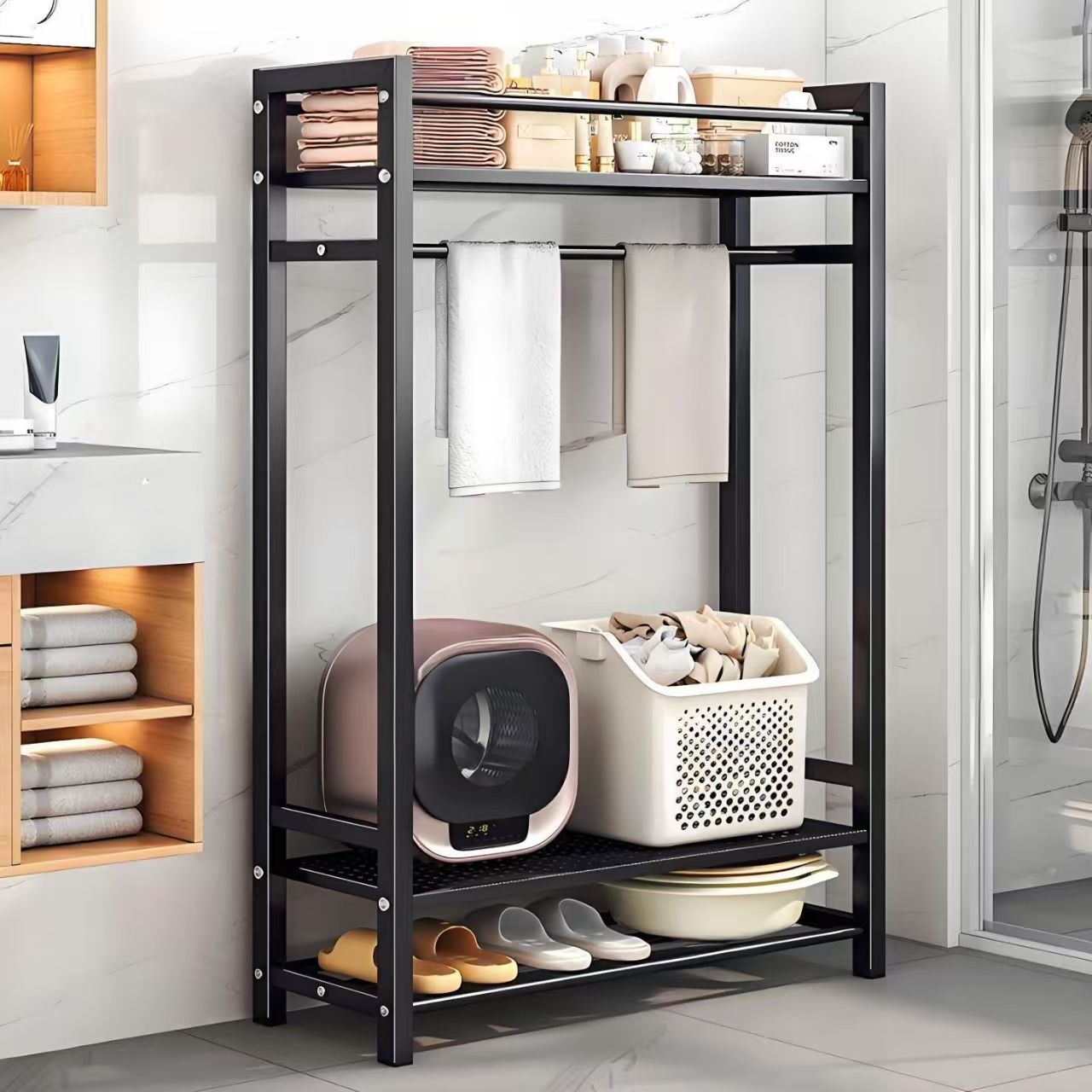 分区多功能】带洞洞板浴室置物架