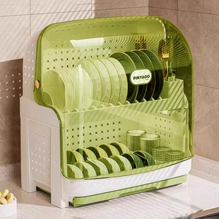 厨房置物架碗碟收纳架碗盘碗筷收纳盒餐具带盖双层防尘沥水碗架柜