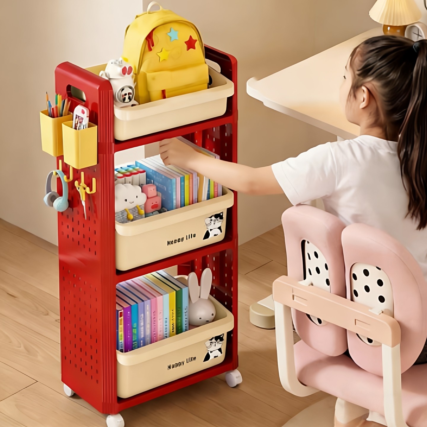 书包置物架可移动小推车书本收纳架带轮落地家用桌下多层放书包架,收纳整理,整理架/置物架/收纳架,淘宝优惠券,粉丝福利购,淘宝优惠卷