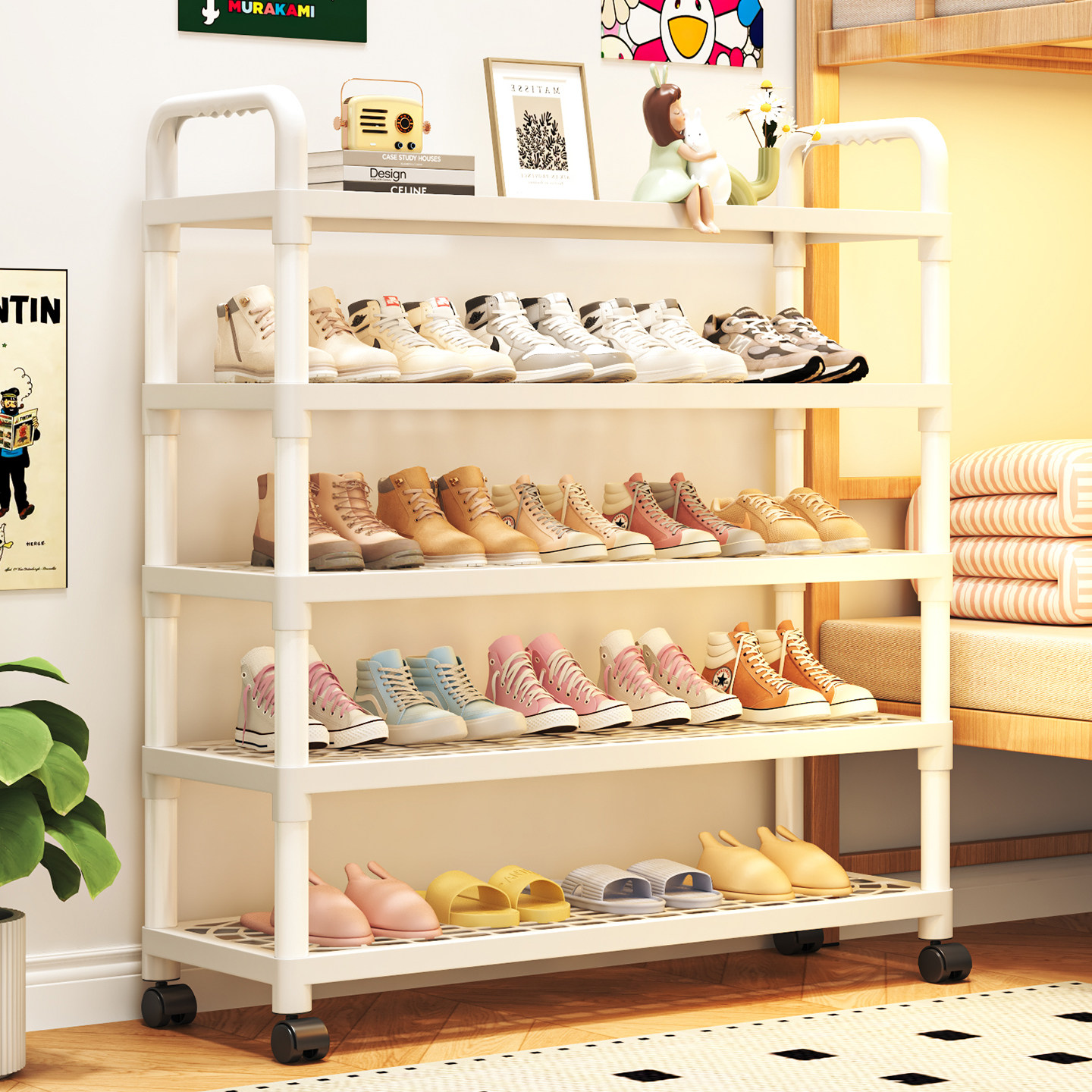 简易鞋架宿舍小型鞋子收纳架可移动多层桌下鞋柜学生收纳神器带轮