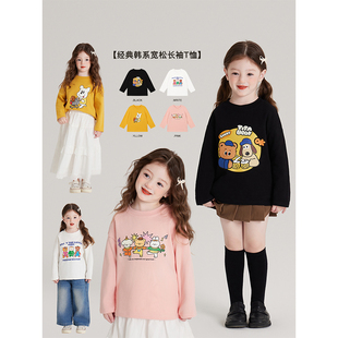 Amybaby女童上衣春季2026新款经典韩系宽松卡通纯棉百搭长袖T恤