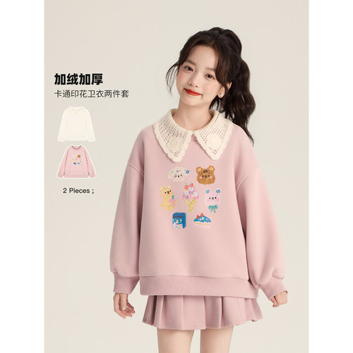 Amybaby女童上衣冬季2025新款设计感小众印花宽松圆领卫衣打底衫