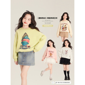 休闲百搭卡通圆领套头宽松卫衣 韩版 Amybaby女童上衣春季 2026新款