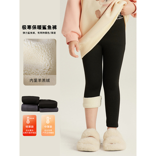 Amybaby女童鲨鱼裤2026新款儿童冬季可外穿加绒加厚保暖打底裤