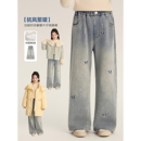 子冬季 钉钻牛仔裤 2025新款 蝴蝶结流光式 加绒时尚 Amybaby女童裤