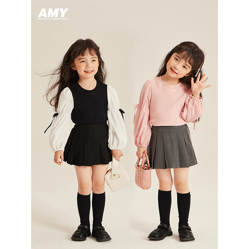Amybaby女童上衣2025新款秋儿童灯笼袖高级感纯色小香风童装,童装/婴儿装/亲子装,T恤,淘宝优惠券,粉丝福利购,淘宝优惠卷