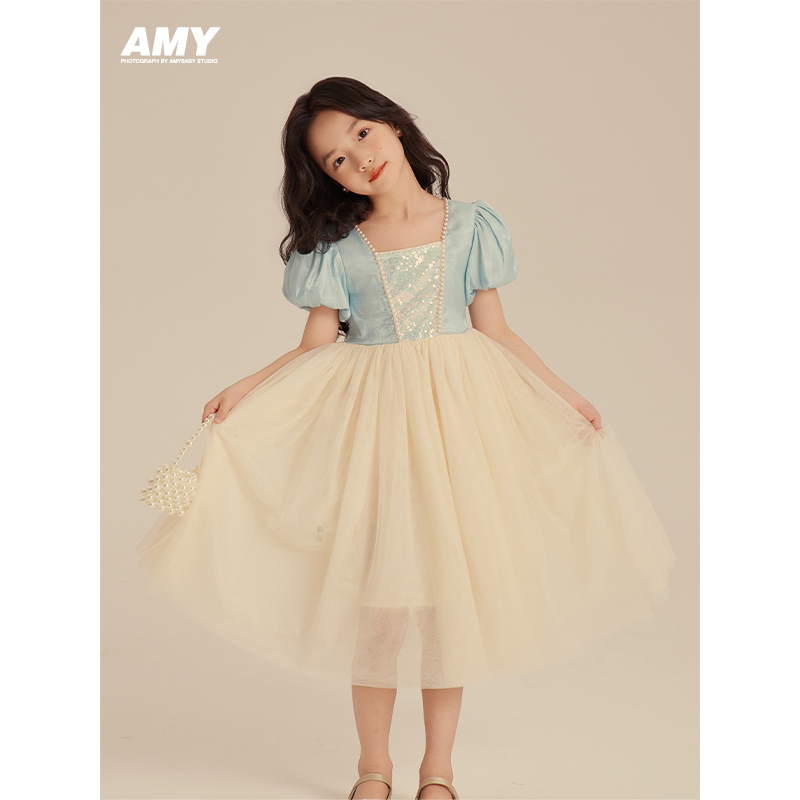 Amybaby女童连衣裙夏季2024新款儿童礼服蓬蓬裙洋气亮片公主裙