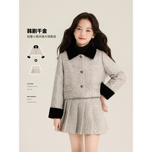 千金小香风简约蝴蝶结上衣百褶裙 2025新款 Amybaby女童套装 冬季