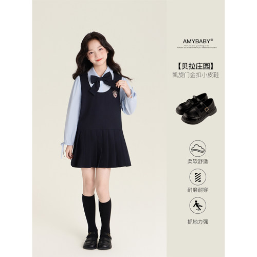 Amybaby女童鞋子秋季2026新款英伦风公主软底小皮鞋