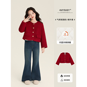 Amybaby女童上衣冬季 轻奢小香风千金感气质夹棉排扣外套 2025新款