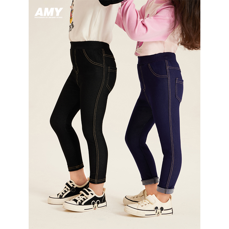 Amybaby女童仿牛仔裤百搭简约弹力休闲长裤儿童2024新款铅笔裤