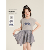 夏季 2025新款 美式 Amybaby女童套装 复古休闲短袖 T甜酷格纹半身裙