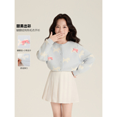 甜美蝴蝶结印花提花小狗毛衣开衫 Amybaby女童上衣冬季 2025新款