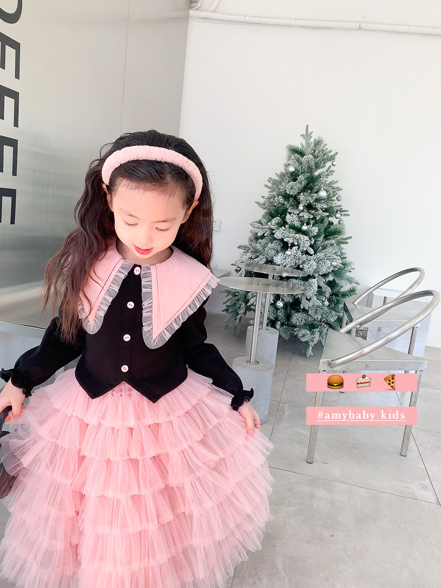 AMYBABY 여아상의 2024 이른 봄 신작 어린이의 달콤한 기질과 벨벳 인형 칼라 따뜻한 봄 의류