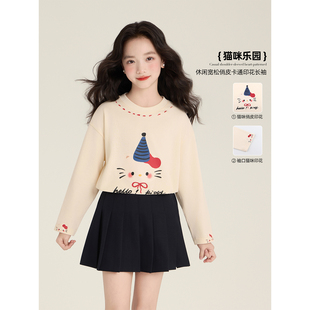 休闲宽松俏皮卡通印花长袖 韩版 T恤 2026新款 Amybaby女童上衣春季