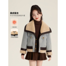 复古毛领拼接牛仔加厚牛仔外套 美式 Amybaby女童上衣冬季 2025新款