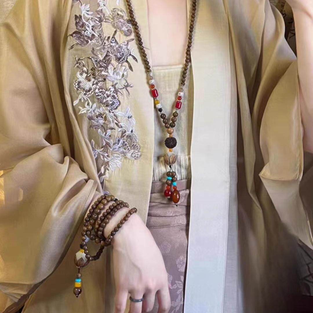 唐装T恤百搭木珠项链民族风毛衣链女汉服衣服装饰挂件旗袍新中式