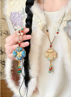 宋锦吊坠项链女款新中式国风轻奢高级感毛衣链长款挂绳配饰秋冬