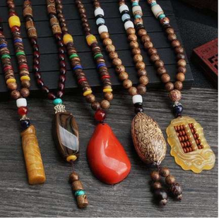 复古风木佛佛珠项链新中式菩提民族吊坠男唐装T恤配饰女挂件百搭