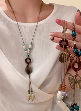 陶瓷吊坠项链新中式国风禅意简约挂件唐装汉服配饰复古民族风串珠