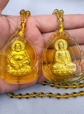黄水晶串珠配饰弥勒佛项链药师佛毛衣链观音菩萨挂件阿弥陀佛吊坠