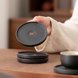 黑陶茶杯垫创意粗陶功夫茶道杯托整块隔热茶杯垫功夫茶具茶托配件