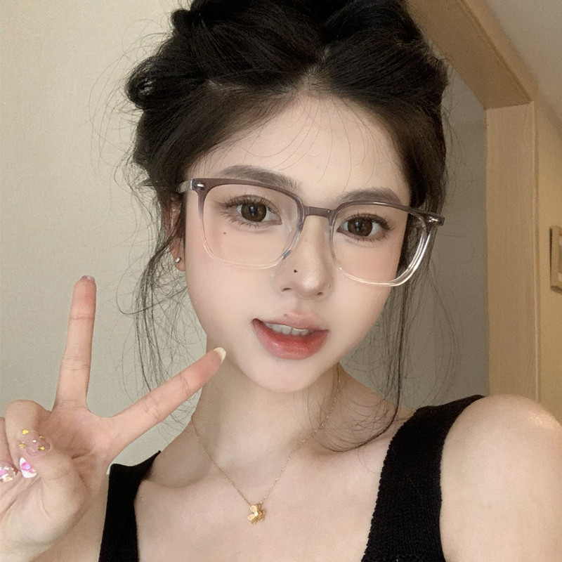 超轻渐变灰眼镜女韩版潮近视可配有度数变色方圆脸素颜眼镜框架男