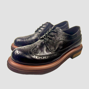 欧美英伦三接头皮鞋男布洛克雕花休闲皮鞋头层牛皮复古手工做旧鞋