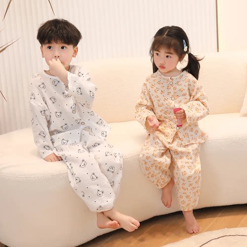 儿童纯棉纱布睡衣套装宝宝空调服