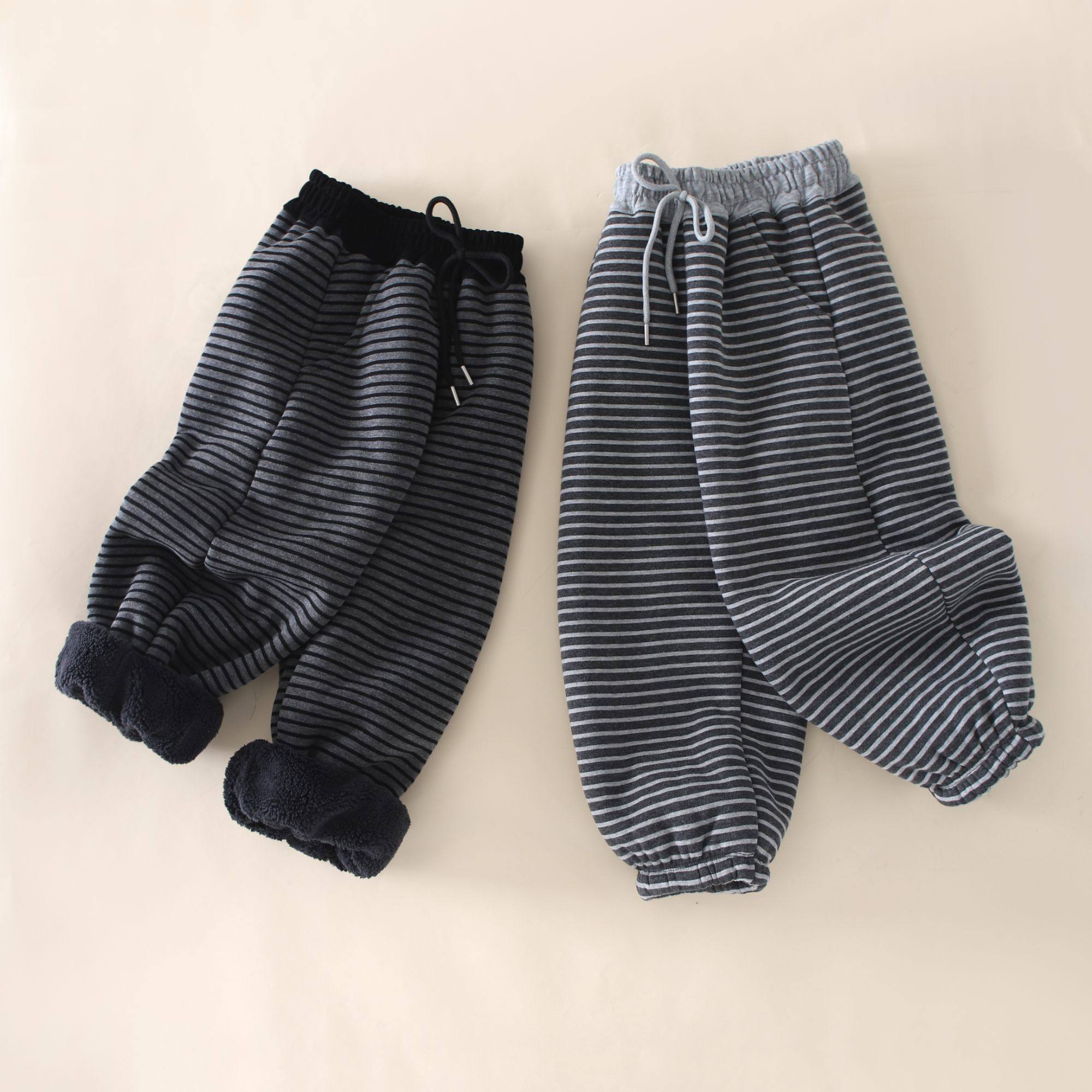 儿童加绒条纹裤秋冬新款休闲裤子