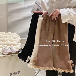 加厚喇叭裤 女童加绒裤 洋气一体绒外穿女宝宝冬装 儿童冬季 子秋冬款