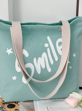 帆布包女2025新款学生手提袋大容量绿色布袋子上班通勤高级单肩包