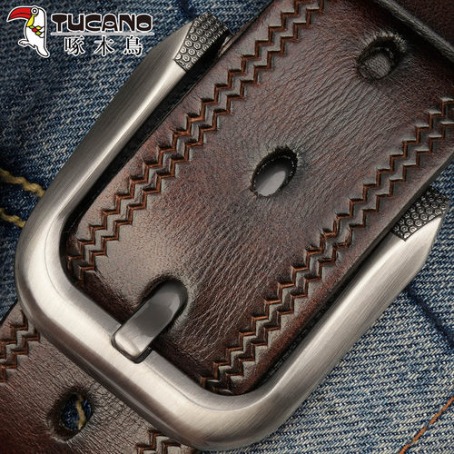 啄木鸟牛皮休闲风纯手工皮带