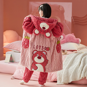 儿童法兰绒睡衣女童秋冬季长款套装加厚保暖中大童女孩珊瑚绒睡袍